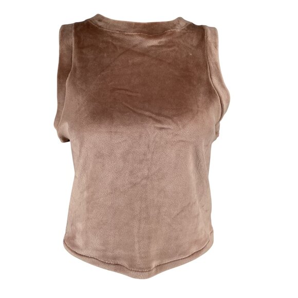 Skims Velour Tank Top Size Large Velvet Sleeveless Cropped Brown‎ Tan Stretch - Picture 2 of 7